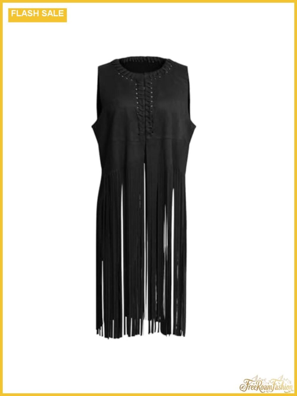 Suede Sleeveless Fringe Vest with Tassels Long Open Front Cardigan Jacket